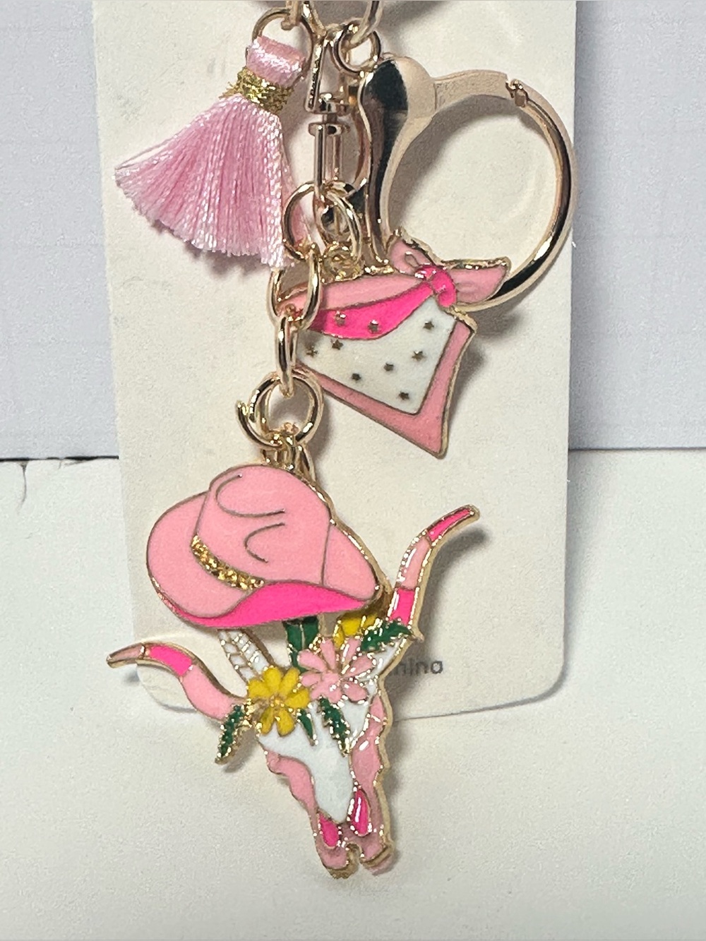 Pink Floral Longhorn Keychain Charm